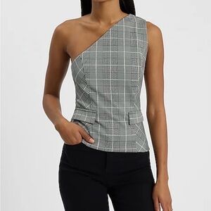 NWT Express Gray Plaid One-Shoulder Top
